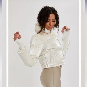 MY SUNDAY SKI CROPPED BOMBER JACKET IN SNOW SPARKLE WHITE